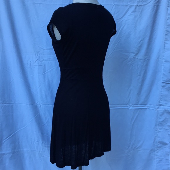 Black Deep Surplice Short Sleeve Dress - Picture 3 of 3